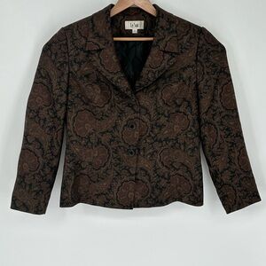 Le Suit Women’s Blazer Sz 14 Brown Paisley 2-Button Career Jacket Lapel Notch E4